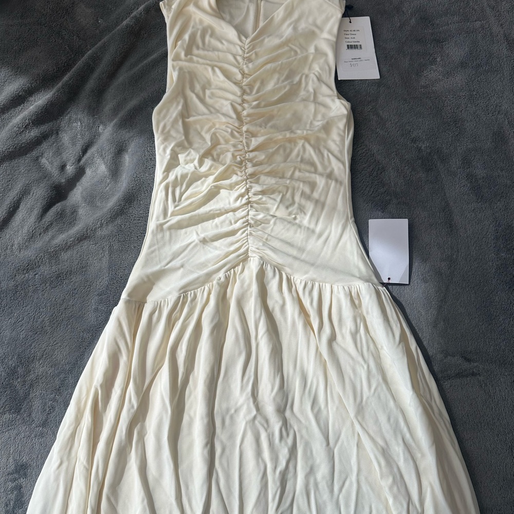 Anna Quan Cream Ruched Maxi Dress